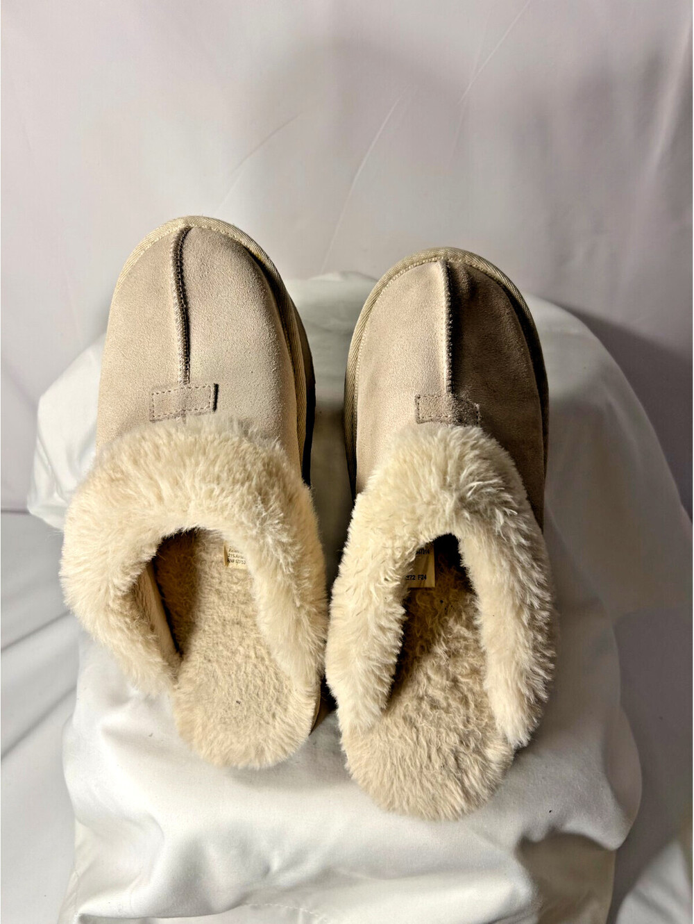 Joyspun Women Suede Clog Slippers Beige Faux Fur Lined Mule Slides Sz 7